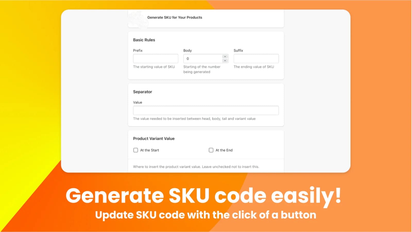 SKU-Generator-Generierung